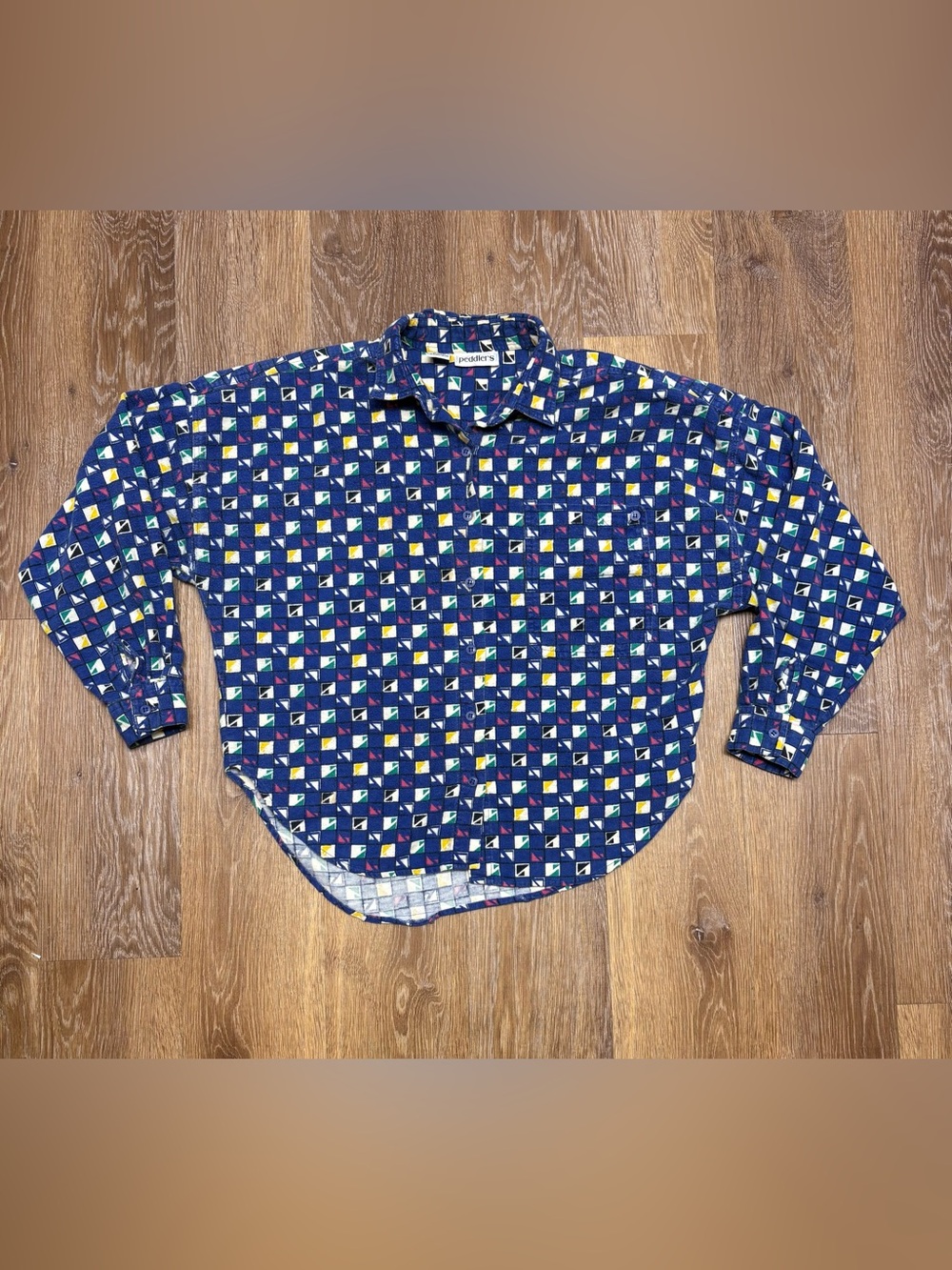 Peddlers Navy Geometric Print Long-Sleeve Button-Down Shirt